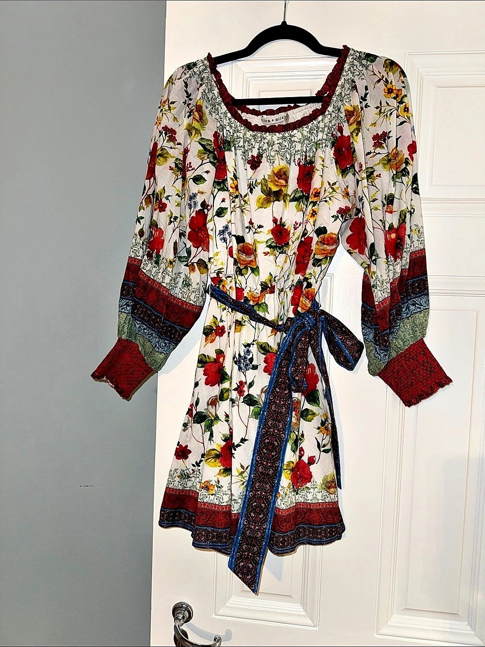 Alice + Olivia Mary Floral Mini Dress White & Red - Small